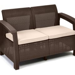 Диван пластиковый Корфу (Corfu love seat) коричневый - серо-бежевый* в Шадринске - shadrinsk.mebel24.online | фото