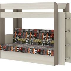 Кровать 2-х ярусная с диваном Карамель 75 (Музыка) Ясень шимо светлый/темный в Шадринске - shadrinsk.mebel24.online | фото
