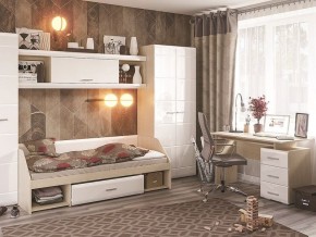 Стол компьютерный Симба Дуб белфорт-Белый глянец в Шадринске - shadrinsk.mebel24.online | фото 3