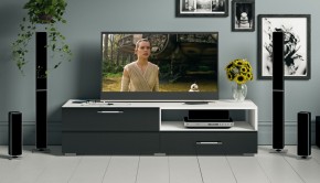 Тумба под ТВ Ларго 1,4, цвет корпус белый/фасады МДФ чёрный глянец, ШхГхВ 140х46х35 см., НЕ универсальная сборка в Шадринске - shadrinsk.mebel24.online | фото 12