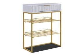 ВЕЛЬВЕТ Обувница (белое дерево/белый матовый/золото) в Шадринске - shadrinsk.mebel24.online | фото